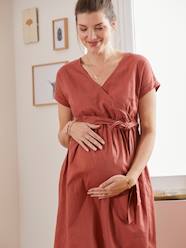 Maternity-Long, Wrapover Dress in Linen & Cotton, Maternity & Nursing Special