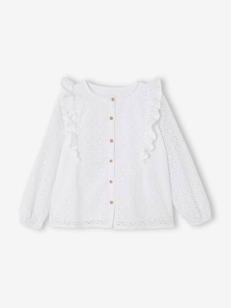 Broderie Anglaise Blouse for Girls PINK DARK SOLID+WHITE LIGHT SOLID 