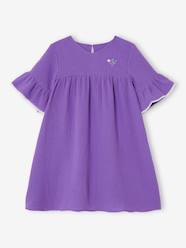 Girls-Dresses-Dress in Cotton Gauze with Ruffled Sleeves, for Girls