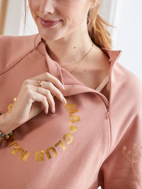 Fleece Sweatshirt with Message, Maternity & Nursing Special PINK DARK SOLID 