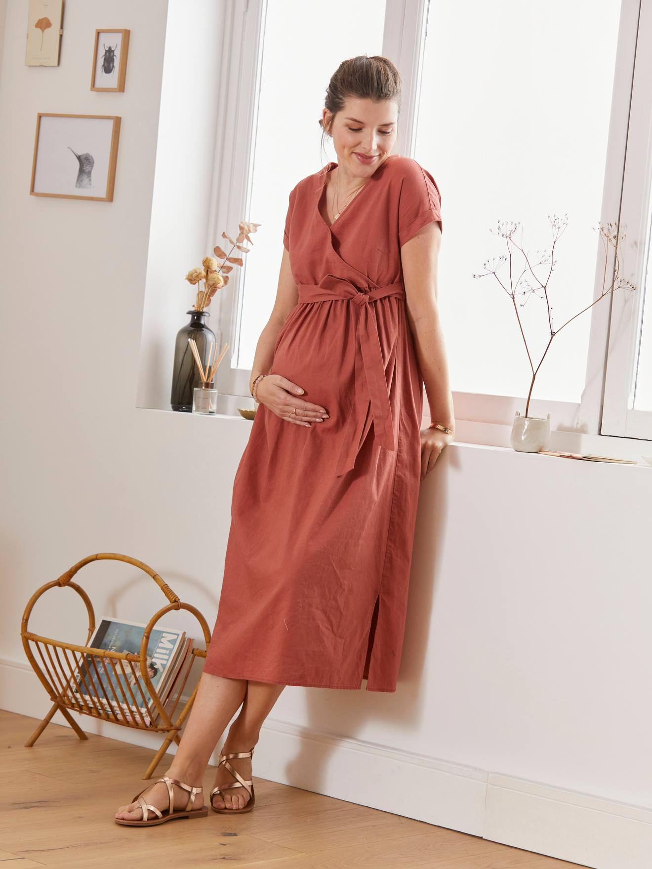Womens Maternity Photoshoot Dress UK Split Long Short Sleeve Ruched  Pregnancy Clothes Ladies Nursing Dress Pink : Amazon.co.uk: Fashion