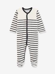 Baby-Pyjamas-Striped Velour Sleepsuit for Babies, by Petit Bateau