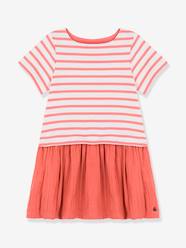 Girls-Short Sleeve Dress in Jersey Knit and Organic Cotton Gauze, by PETIT BATEAU