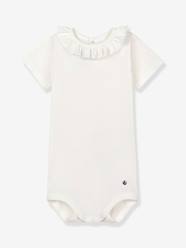 Baby-Bodysuits & Sleepsuits-Short Sleeve Cotton Bodysuit with Peter Pan Collar, for Babies, by Petit Bateau
