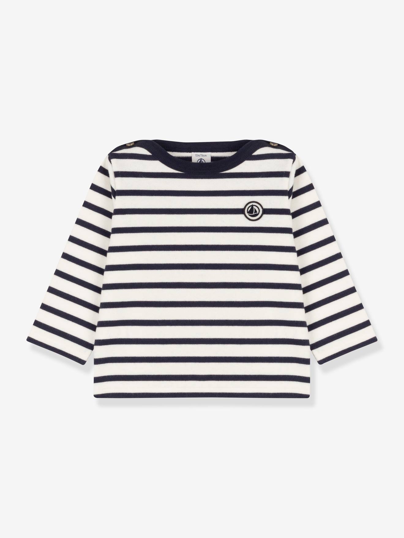 Long Sleeve Striped Jumper in Organic Cotton for Babies, by PETIT BATEAU white medium striped
