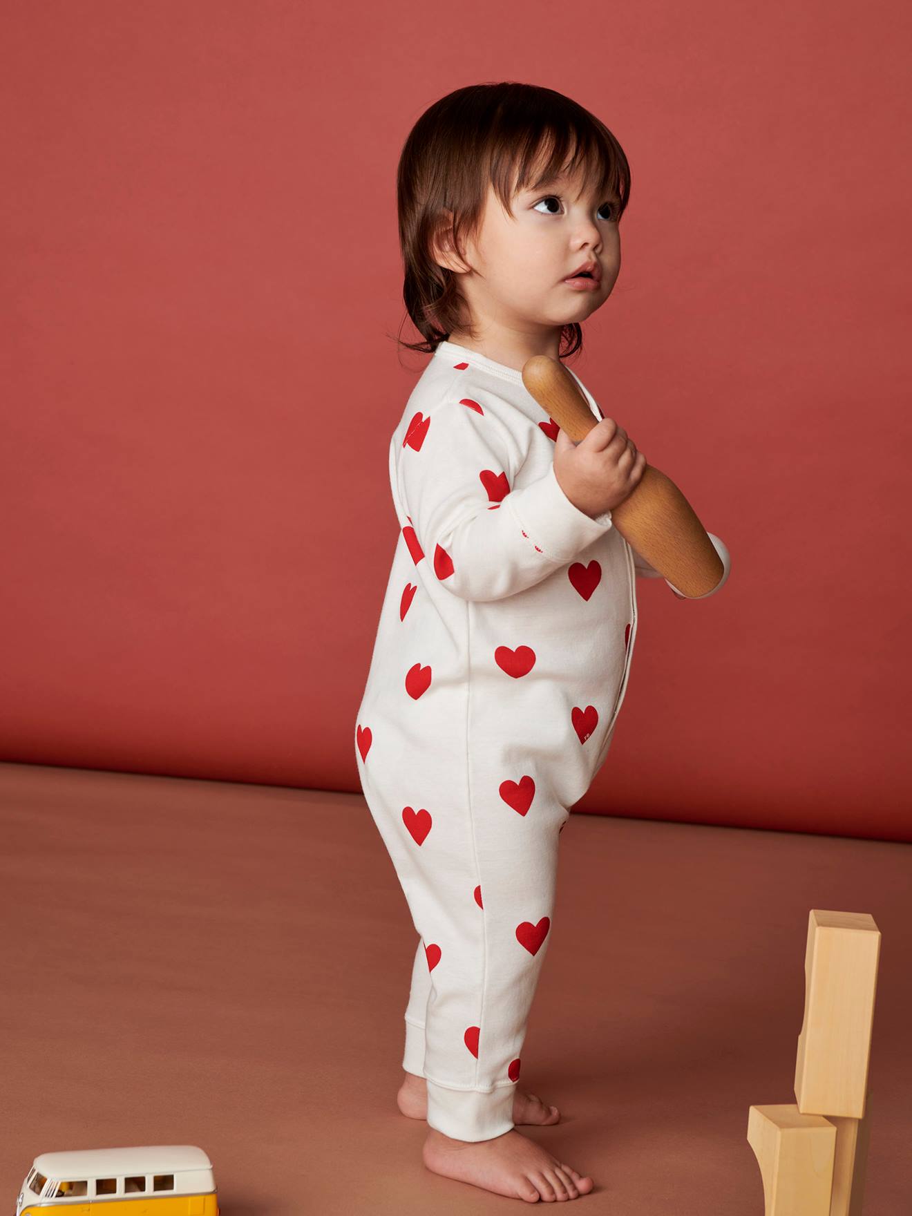 Hearts Sleepsuit in Organic Cotton for Babies