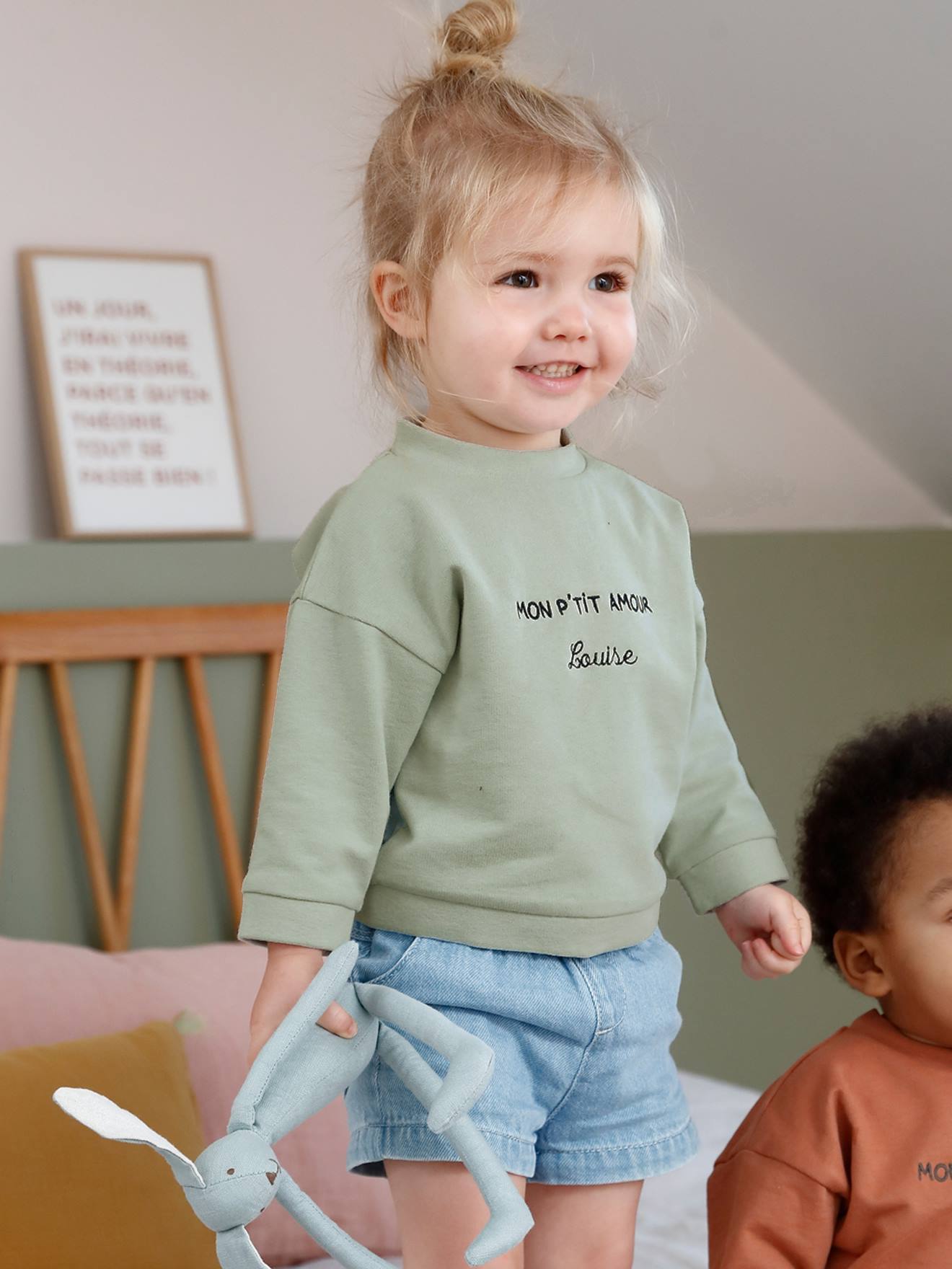 Sweatshirt with Message for Babies green medium solid with desig