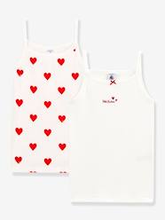 Girls-Underwear-T-Shirts-Pack of 2 Strappy Cotton Vests with Hearts, for Girls - Petit Bateau