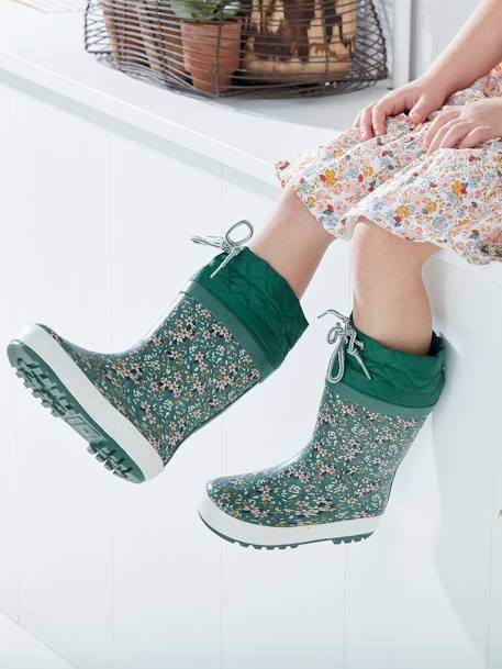 Printed Wellies with Padded Collar for Girls Green/Print 