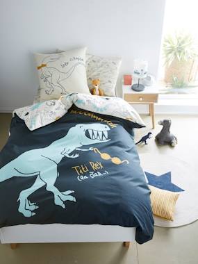 Children s Reversible Duvet Cover Pillowcase Set Dinorama Theme dark print