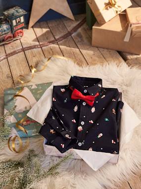 Christmas Gift Box Printed Shirt Bow Tie