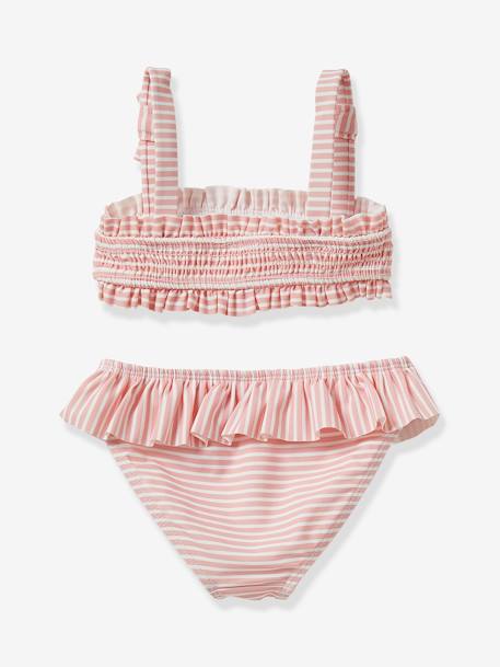 Girl's smocked 2-piece swimsuit Pink stripe/cream 