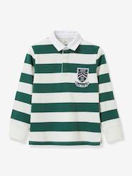 Boys-Cardigans, Jumpers & Sweatshirts-Striped Rugby Shirt in Organic Cotton for Boys, by CYRILLUS