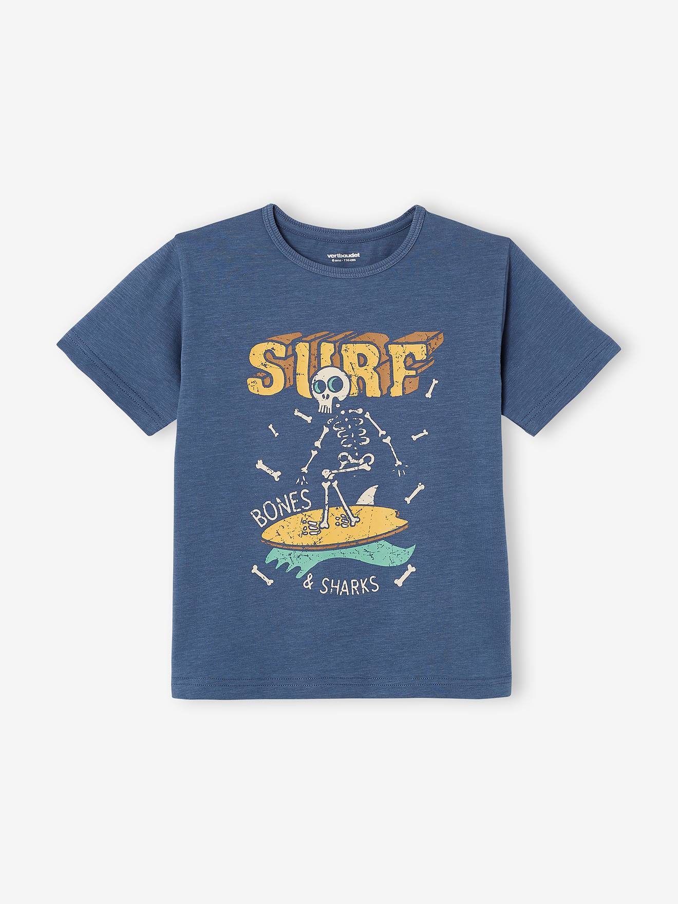 T-Shirt with Graphic Motif for Boys blue dark solid with design