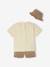 T-Shirt, Shorts & Bucket Hat Ensemble for Babies BEIGE LIGHT SOLID WITH DESIGN+WHITE LIGHT SOLID WITH DESIGN 
