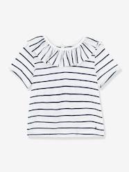 Baby-T-shirts & Roll Neck T-Shirts-T-Shirts-Striped Short Sleeve Blouse in Jersey Knit for Babies, by PETIT BATEAU