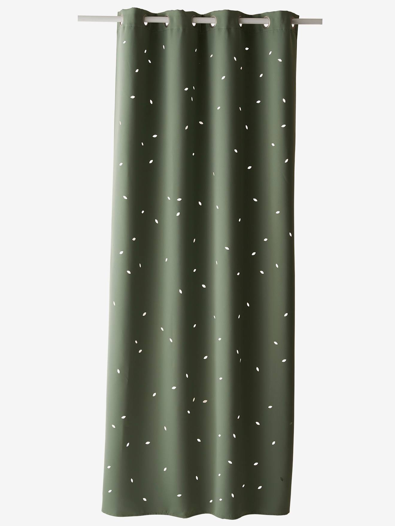 Opaque curtain green medium solid with desig