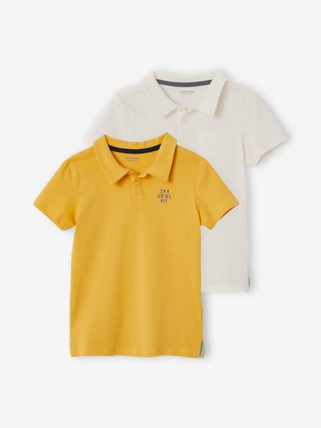 Set of 2 Plain, Short Sleeve Polo Shirts, for Boys BLUE LIGHT SOLID WITH DESIGN+GREY LIGHT MIXED COLOR+YELLOW LIGHT 2 COLOR/MULTICOL 