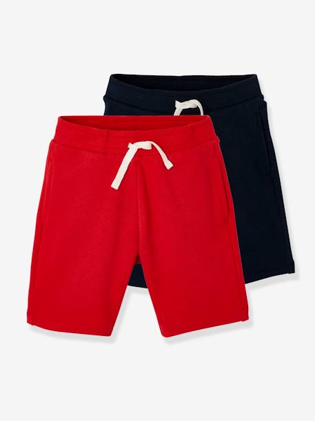 Pack of 2 Fleece Bermuda Shorts for Boys Black+Dark Blue+Red 