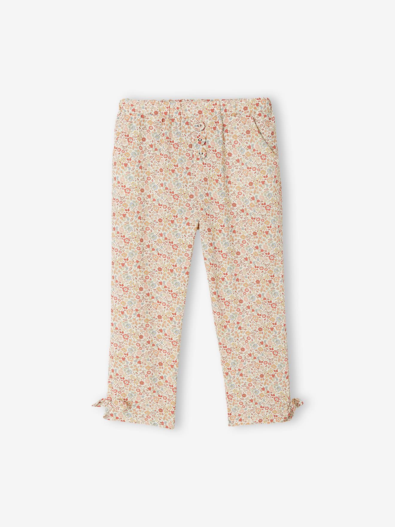 Cropped Fluid Trousers with Print, for Girls white dark all over printed