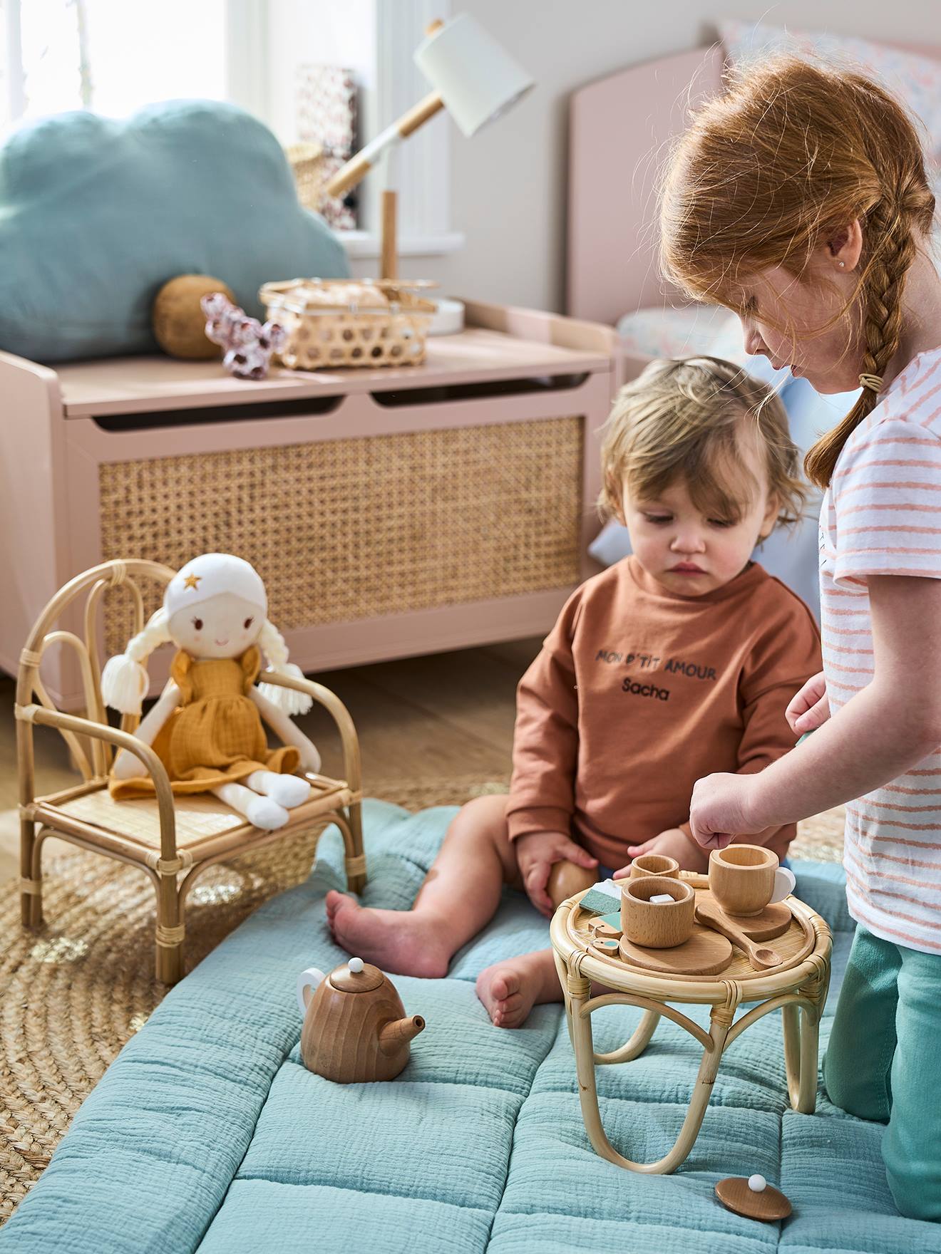 Rattan Chair + Table for Dolls - beige, Toys | Vertbaudet
