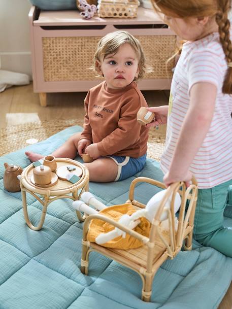 Rattan Chair + Table for Dolls Beige 