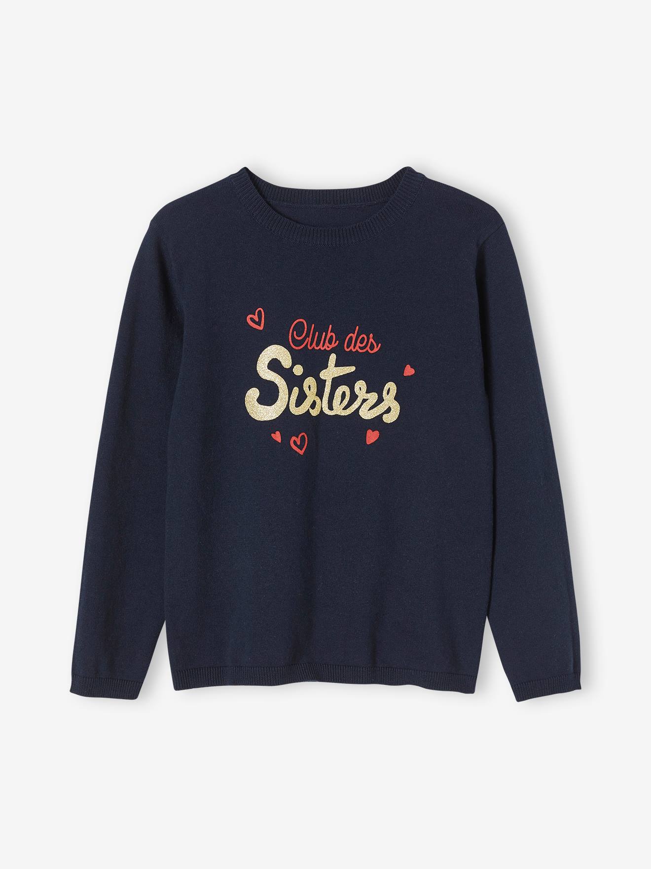 Top with Message & Iridescent Inscription in Relief, for Girls blue medium solid with design