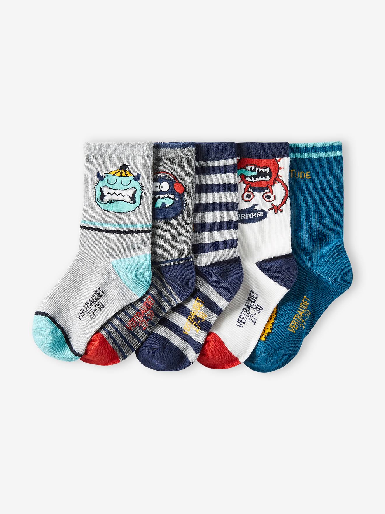 Pack of 5 Pairs of "Monster" Socks for Boys green medium 2 color/multicolr