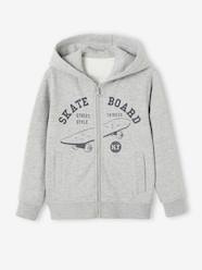 Boys-Cardigans, Jumpers & Sweatshirts-Zipped Jacket with Hood, Skateboard Motif, for Boys