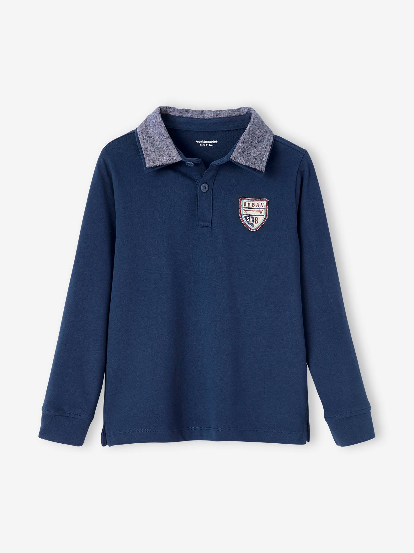 Polo Shirt with Chambray Collar + Patch