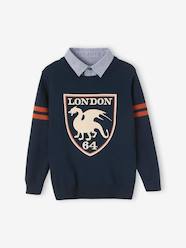 Boys-Cardigans, Jumpers & Sweatshirts-Jumpers-2-in-1 Effect Jumper with Emblem in Relief, for Boys