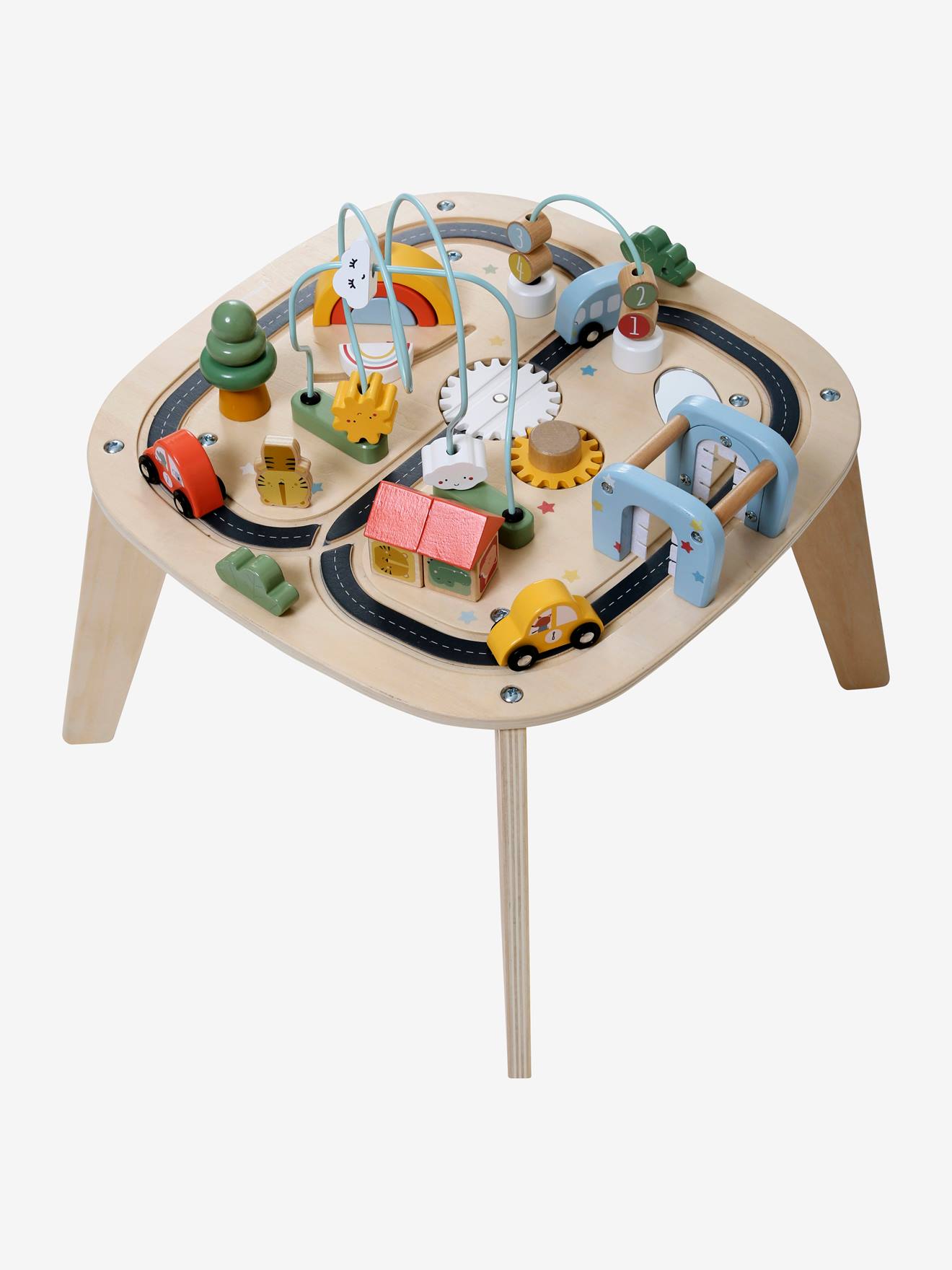 Car Track Activity Table in FSC Wood beige light solid with design Toys Vertbaudet