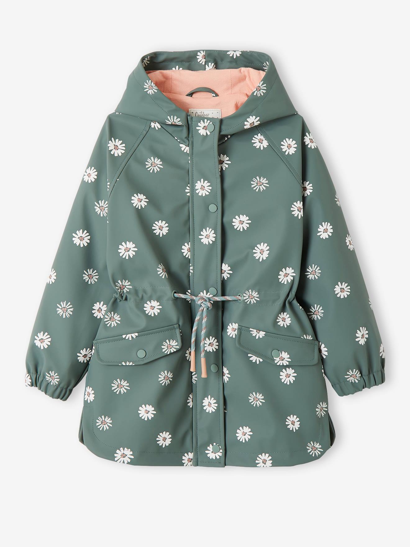 Hooded Raincoat with Magical Motifs for Girls green medium all over printed