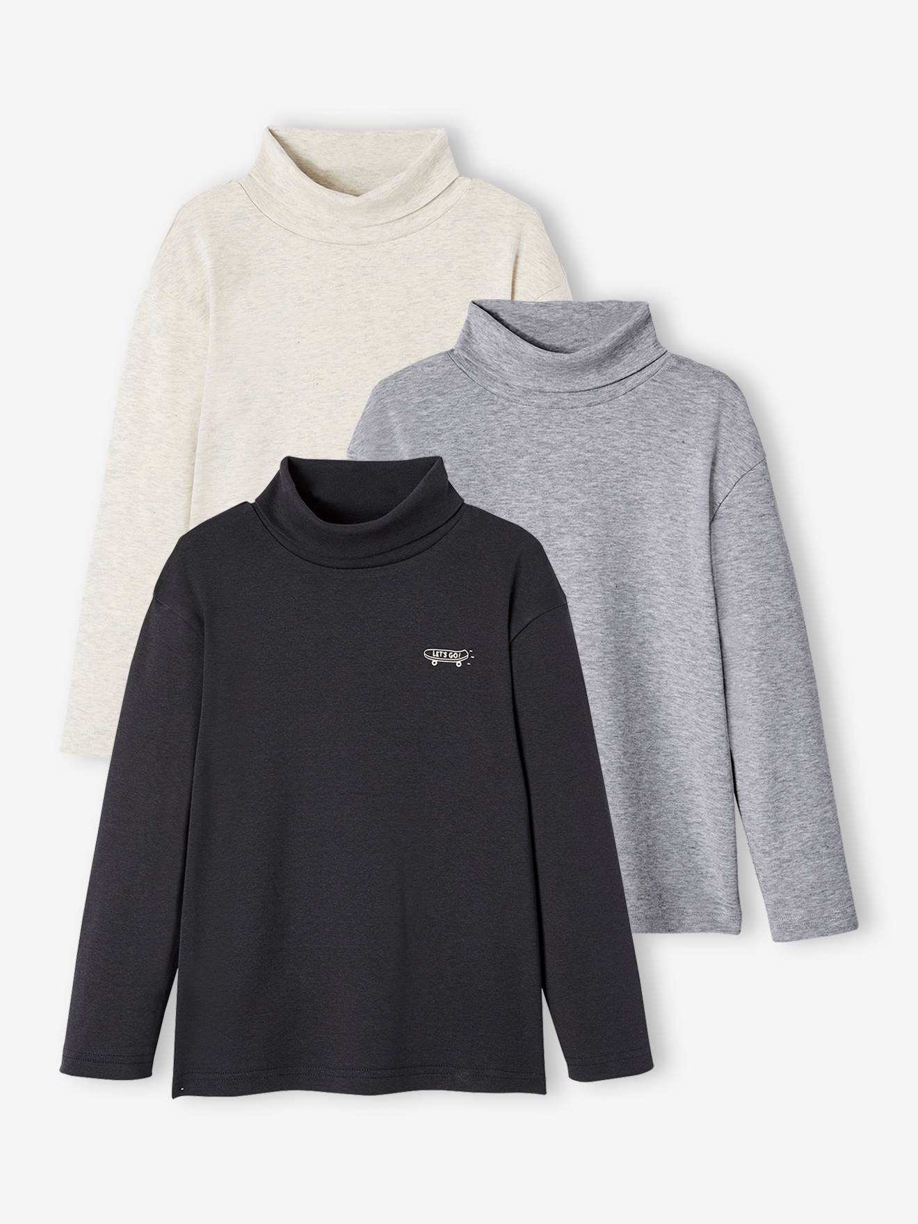Pack of 3 Polo-Neck Tops - grey dark two color/multicol
