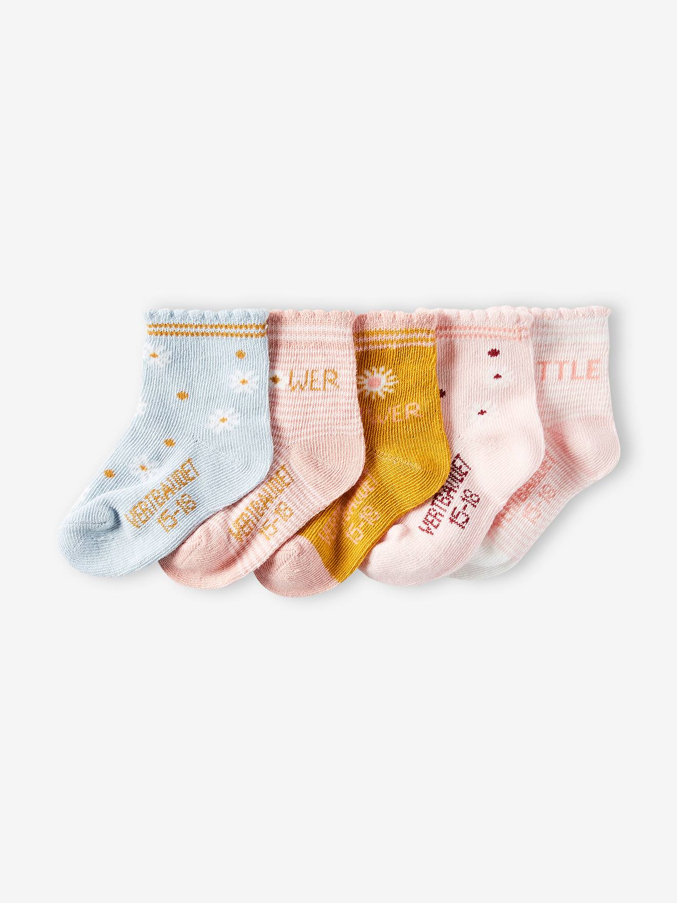 Pack of 5 Pairs of Socks for Baby Girls beige medium two colors/multic