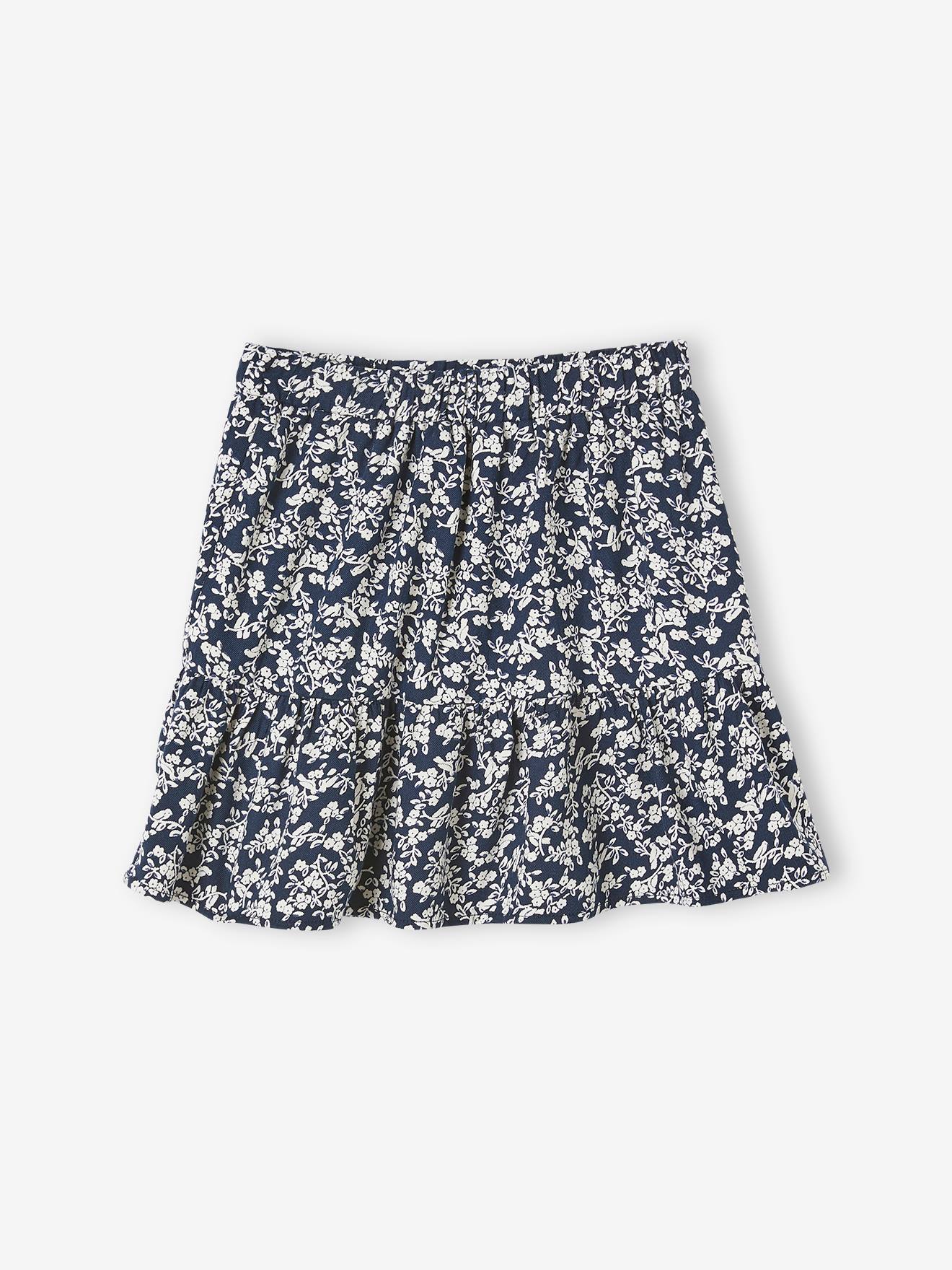 Skirt with Printed Ruffle for Girls blue dark all over printed