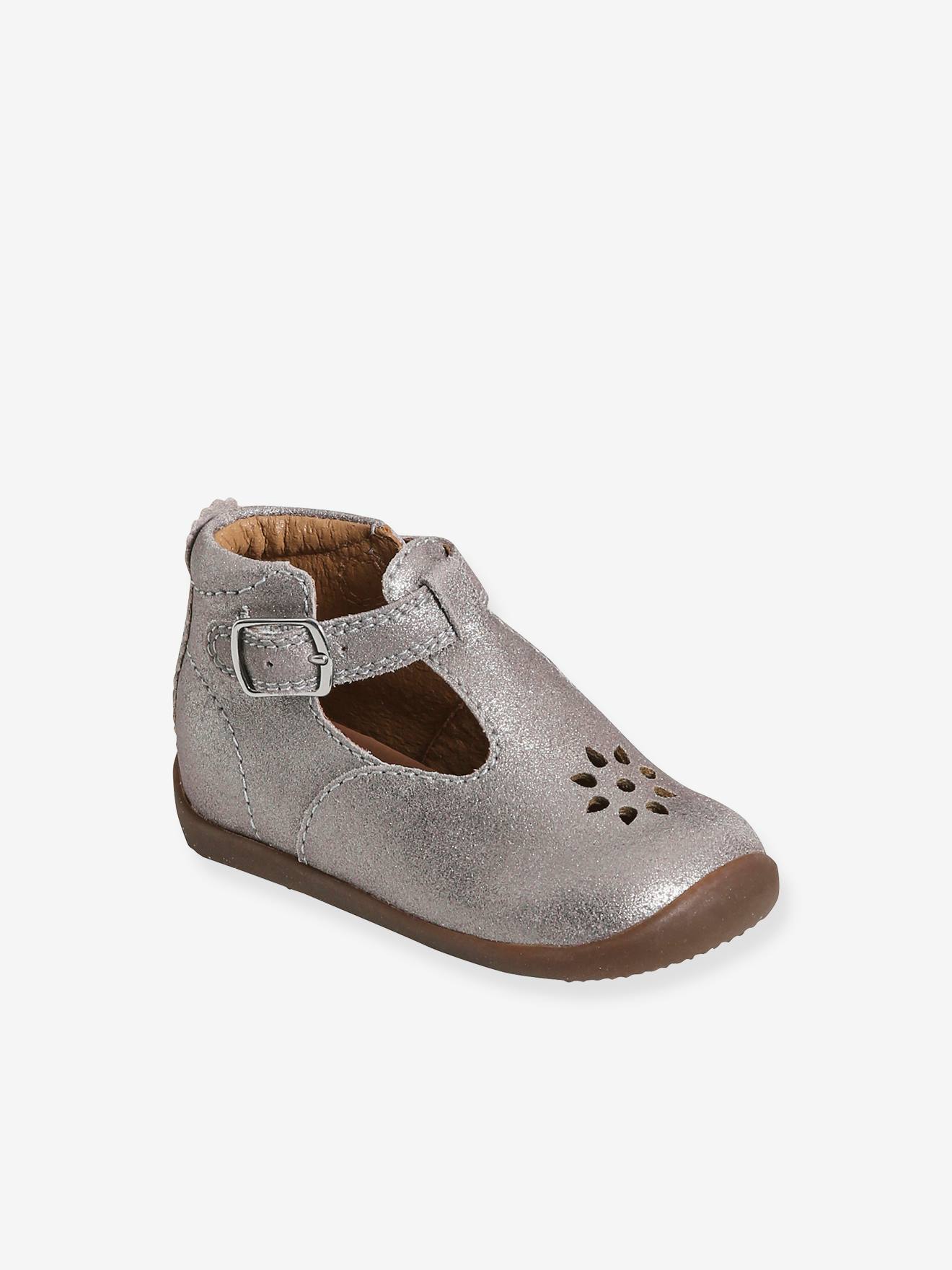 T-Strap Shoes in Glittery Leather for Baby Girls