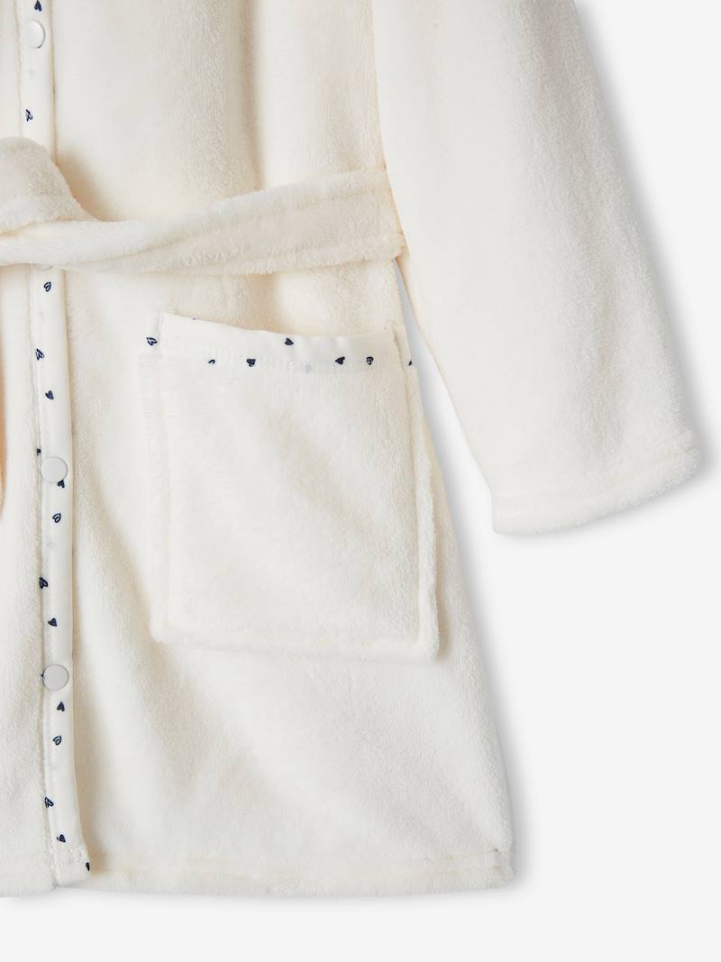 Cat Dressing Gown in Plush Fabric for Girls white light solid with design, Girls Vertbaudet