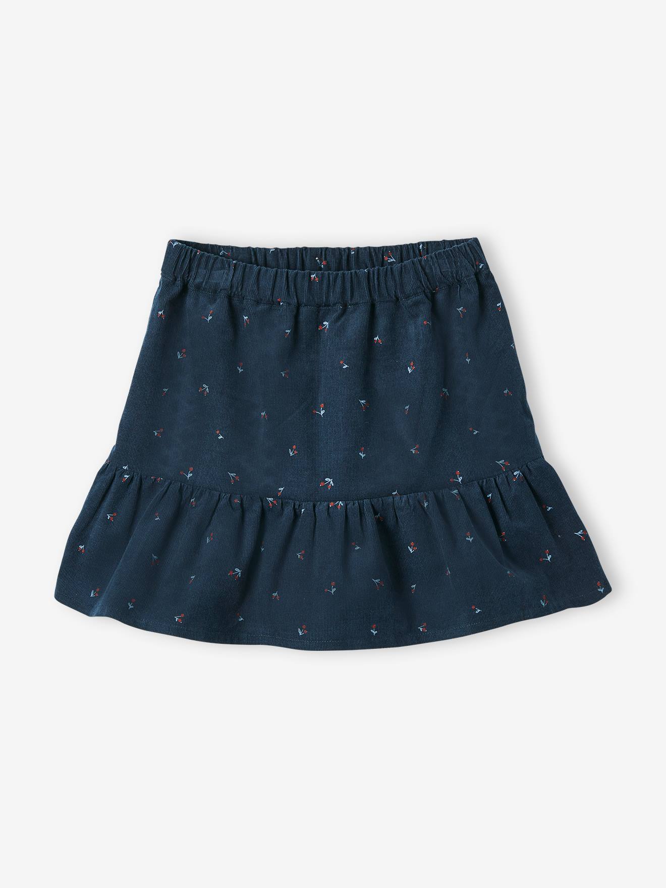 Corduroy Skirt with Ruffle, for Girls blue dark all over printed