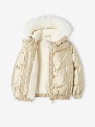 Girls-Coats & Jackets-Padded Jackets-Metallised Jacket with Hood, Sherpa Lining, for Girls