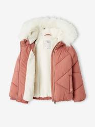 Girls-Coats & Jackets-Padded Jackets-Short Padded Jacket with Sherpa-Lined Hood for Girls