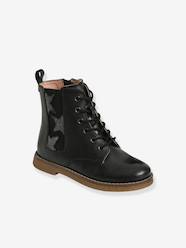 Shoes-Leather High-Top Ankle Boots with Laces & Zips for Girls
