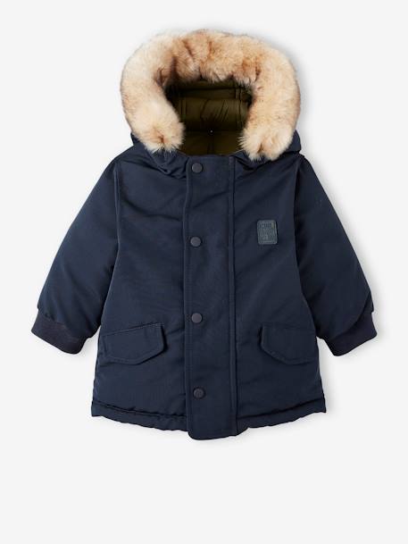 Reversible Parka with Hood for Babies - blue dark solid with design ...