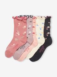 Girls-Underwear-Pack of 5 pairs of Ruffled Socks with Flowers, for Girls