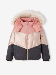 Girls-Coats & Jackets-Padded Jackets-Colourblock Jacket with Hood, Fleece Lining, for Girls