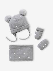 Dotted Beanie + Snood + Mittens Set for Baby Girls