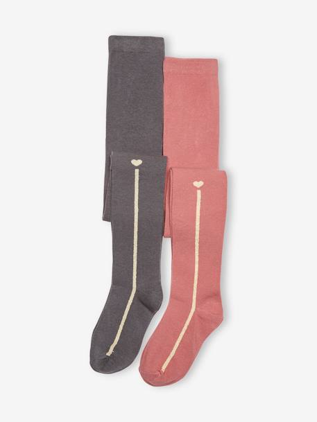 Pack of 2 Tights with Lurex Stripe for Girls Brown+GREY MEDIUM SOLID WITH DESIGN+Multi+PINK DARK SOLID WITH DESIGN 