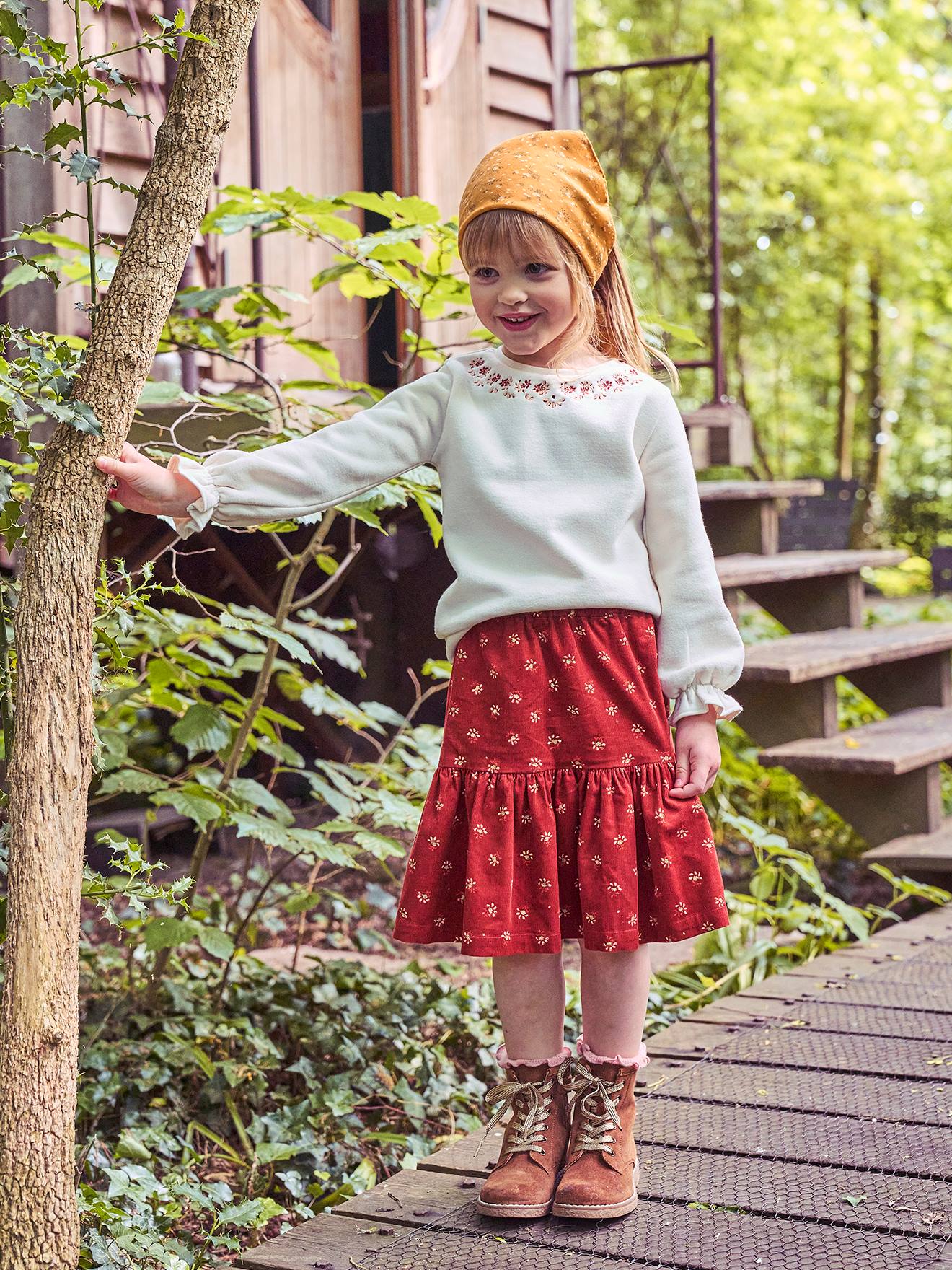 Corduroy Skirt with Flowers & Iridescent Details