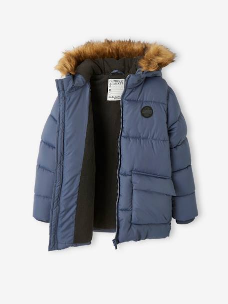 Hooded Jacket Lined in Polar Fleece, with Gloves, for Boys BLUE MEDIUM SOLID WITH DESIGN+BROWN MEDIUM SOLID WITH DESIGN+fir green 