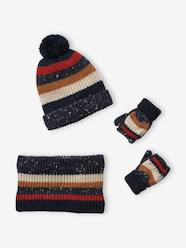 Boys-Accessories-Striped Beanie + Snood + Gloves Set for Boys